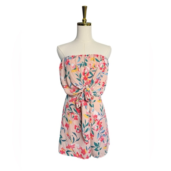 Saints & Hearts Pants - Strapless Pink Floral Tie-Front Romper